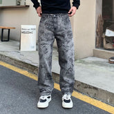 Threebooy High Quality New Grey Jeans Men Graphic Printed Y2k Denim Trousers Hip Pop Rock Straight Fit Male's Pants